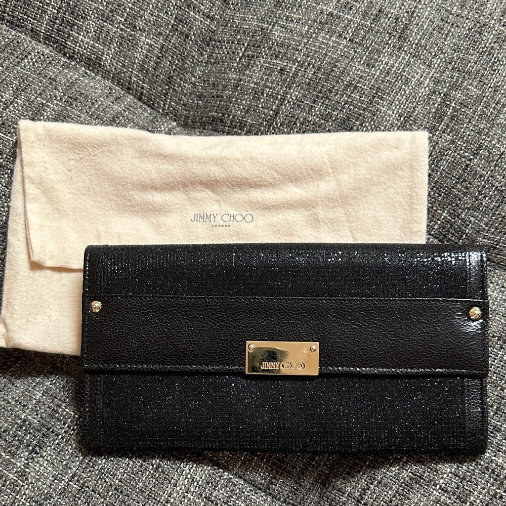 Jimmy Choo Black Evening Clutch with Gold Detail